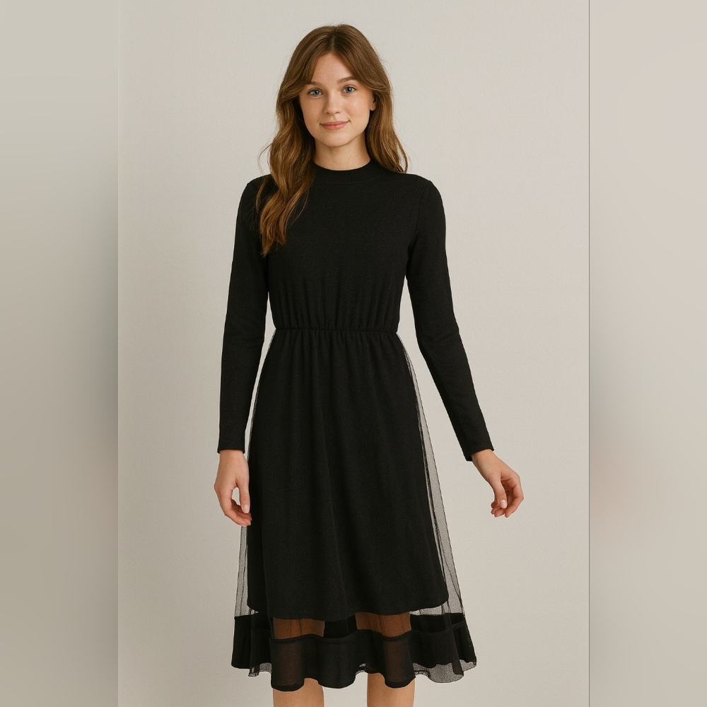 NWOT NU Denmark Elegant Black Long Sleeve Dress with some Sparkle Size Small